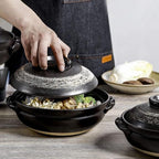 Round Casserole Dish Heat-Resistant Ceramic Casserole With Lid Soup Pot With Soup Pot Oil-Free Saucepan Japanese Donabe Hot Pot With Brushstroke Saucepan With Slow Stew W,B-1.7L