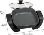 SugarWhisk 8-inch Ceramic Coated Electric Skillet with Lid, Non Stick Skillet Griddle Pan Electric, Rapid Heat Up, 650W, Breakfast Skillet, Kitchen Appliances for Cooking, Graphite