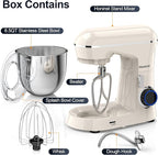 Honinst Stand Mixer, 6.5QT 10-Speed Tilt-Head Electric Stand Mixer, 3-In-1 Kitchen Mixer with Bowl, Dough Hook, Whisk and Beater, Food Mixer for Baking, Cake and Most Home Cooks, Beige