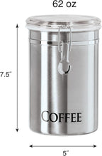 Oggi Stainless Steel Coffee Canister 62 fl oz - Airtight Clamp Lid, Clear See-Thru Top - Ideal for Coffee Bean Storage, Ground Coffee Storage, Kitchen Storage, Pantry Storage. Large Size 5" x 7.5".