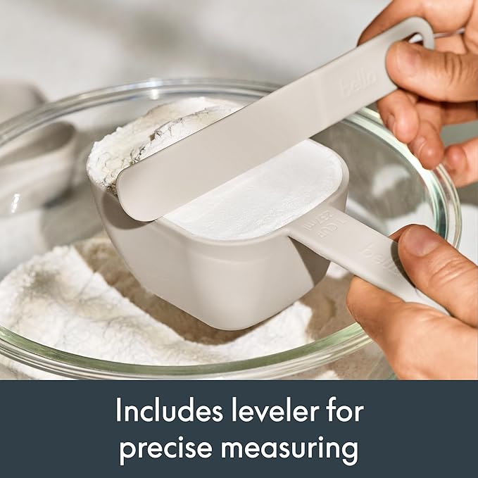 bella 9-Piece Nested Measuring Cups & Spoons Set, Stackable, 4 Cups, 4 spoons, 1 Leveler, Non-slip handles, Kitchen Cooking Baking Measuring Set, BPA Free, Dishwasher Safe, Oatmilk