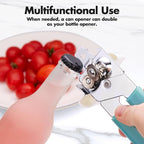 Can Opener Manual, COKORA Can Openers Hand Held with Comfort Anti-Slip Handles, Heavy Duty Stainless Steel Can Opener Smooth Edge and Bottle Openers, Easy Turn Can Openers for Seniors, Kitchen, Green