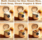 Small Rice Cooker, 2-Cups Uncooked/4-Cups Cooked with Handle, 6 Intelligent Cooking Modes for White Rice, Quinoa, Oatmeal - with Nonstick Inner Pot, Measuring Cup & Serving Spoon, 1.6L Capacity