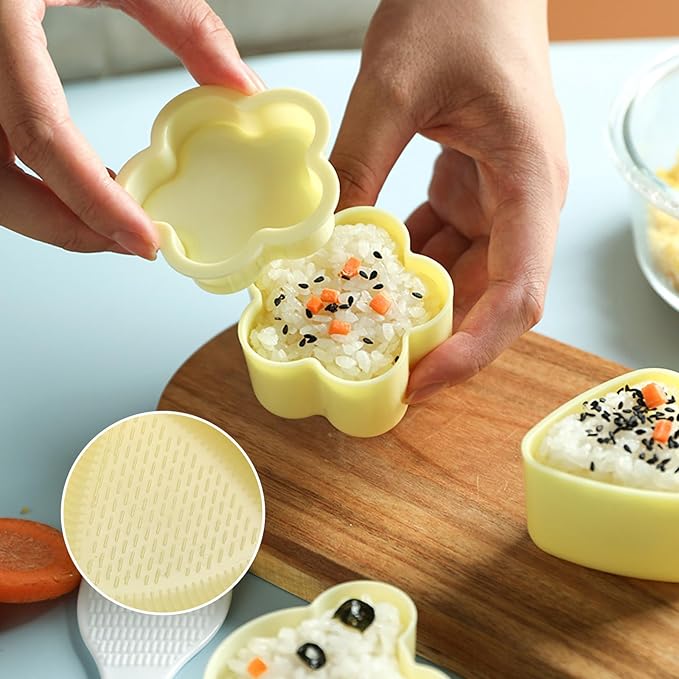 3 Pack Rice Ball Mold, Sushi Mold Diy Sushi Cooking Tools For Japanese Boxed Meal Children Bento,Kitchen Tools Sushi Plates Rice Ball Mold Non Stick Sushi Rice Making Kit (Yellow, Triangle)