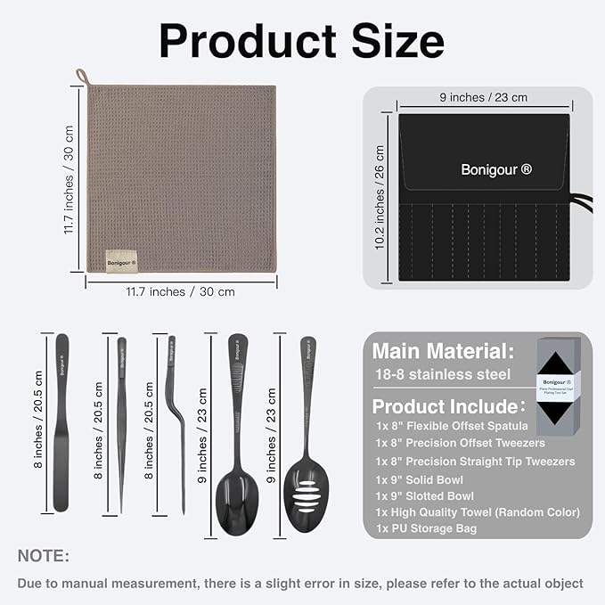 Plating Tool Culinary Set, 6 Piece Professional Chef Plating Tools Kit, Chef Plating Utensils, Spatula, Tweezers for Modernist Cuisine Food Art, Black, Cooking Utensils (Black)
