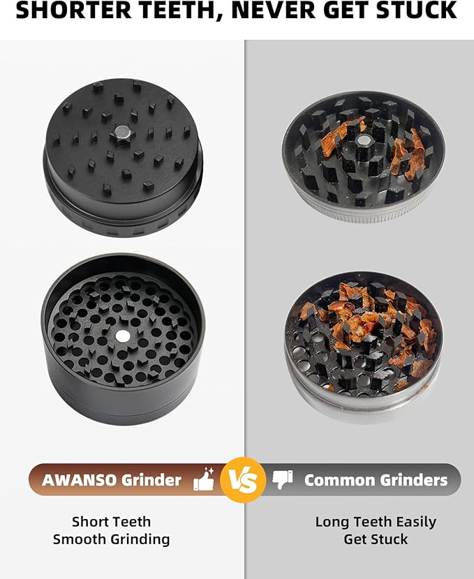 2.5" Grinder [Aluminum] 3-Piece 3-Parts Grinder for Kitchen Spice with Top Storage, Anti-jamming Teeth & Large Bottom Chamber