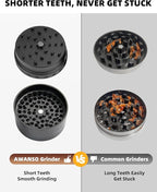 2.5" Grinder [Aluminum] 3-Piece 3-Parts Grinder for Kitchen Spice with Top Storage, Anti-jamming Teeth & Large Bottom Chamber