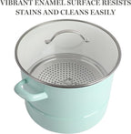 Martha Stewart Thayer 16-Quart Enamel On Steel Scratch Resistant Steamer Stock Pot w/Stainless Steel Insert - Martha Blue
