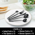 60-Piece 12 Setting Black Silverware, Food-Grade Stainless Steel Flatware Cutlery Set for Home, Office, Restaurant, Hotel