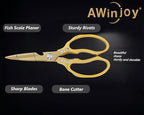 AWinjoy Japanese Gold Kitchen Scissors, Heavy Duty Stainless Steel, Multipurpose Cooking Shears, Dishwasher Safe