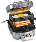 Hamilton Beach Sandwich Stacker Customizable Hot Sandwich Maker, 24 Sq. In. Non-Stick PFAS-Free Cooking Surfaces, Built-In Timer, Compact, Dishwasher-Safe, Perfect White Elephant Gifts, Silver (25471)