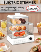 Zuhuachi 24L Electric Steamer, Three-Layer Food Steamer, Stainless Steel Steamer With Detachable Water Tank, 800w Large Capacity Breakfast Machine With Timer, Suitable For Families And Gatherings