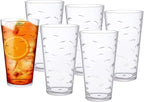 KLIFA- CHARLESTON- 19 oz, Set of 6, Acrylic Fishing Highball, School of Fish Drinking Glasses, BPA-Free, Stackable Plastic Drinkware, Dishwasher Safe Cups, Clear