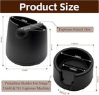 Portafilter Holder & Coffee Knock Box Combo for Ninja Luxe Café ES601&ES701 Espresso Machine - Anti-Slip Silicone Coffee Tamper Base and Large Capacity ABS Knock Box Espresso Accessories Kit,Black