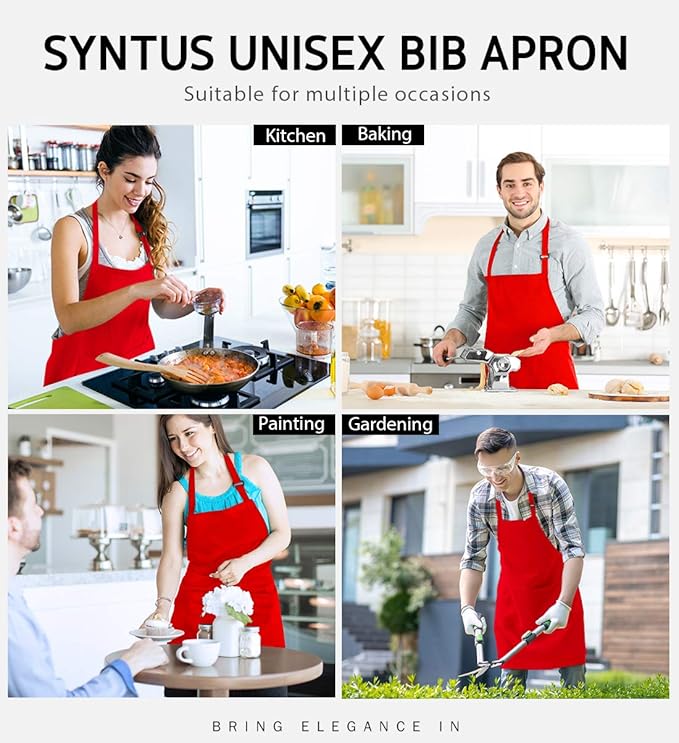 Syntus Apron for Men Women, Adjustable Cooking Kitchen Chef Aprons with 2 Pockets, Cotton/Polycotton/Polyester