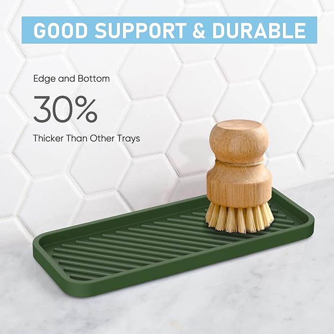 EG-SIPRO Kitchen Sink Organizer Tray,Sponge Holder for Kitchen Sink Bathroom Counter Tray Sponge Caddy Silicone Soap Holder for Soap dispenser, Bottle, Dishwashing Accessories(2-pack)
