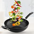 Wok Pan with Lid Nonstick Wok 34cm, Carbon Steel Woks Stir-Fry Pans, No Chemical Coated Flat Bottom Chinese Wok, for Electric, Induction and Gas Stoves