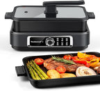 Indoor Grill, Techwood Electric Indoor Grill Griddle 7.5-Quart 1500W Versatile Multi-Cooker with 5-Level Heat Settings, Come with Removable Non-stick Grill Pan& Cooking Pot, Dishwasher Safe
