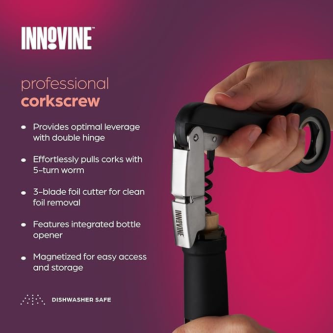 Innovine Waiters Corkscrew Wine Opener, Durable Stainless Steel with Built-in Bottle Opener and 3-Blade Foil Cutter for Bartenders, Home Bar, Kitchen, Outdoor Party, Gifts for Wine Lovers, Set of 1