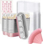 Findful Mini Loaf Baking Pans with Lids And Spoons (100 Pack, 6.8oz) Rectangle Aluminum Foil Baking Pans Tins Containers - Cupcake Containers Wrappers Cheesecake Creme Brulee Ramekins