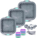 To encounter 44 Pieces Silicone Square Cake Pans Set, 3 Sizes Silicone Fluted Cake Pan with Reusable Baking Cups, Food Grade Baking Molds for Brownie, Bread, Muffin, Light Grey