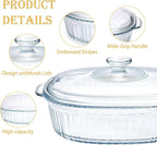 2 Pack Glass Casserole Baking Dishes with Lids for Oven,1.9 Qt and 3 Qt Ribbed Oval Glass Serving Dishes Bakeware Set for Lasagna,Casseroles,Leftovers,Cooking,Kitchen
