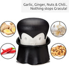 OTOTO Gracula Garlic Crusher, Garlic Mincer, Also for Ginger, Nuts, Chili, Herbs - Twist Top Mincer & Easy Squeeze Manual Press Peeler, Goth Gifts