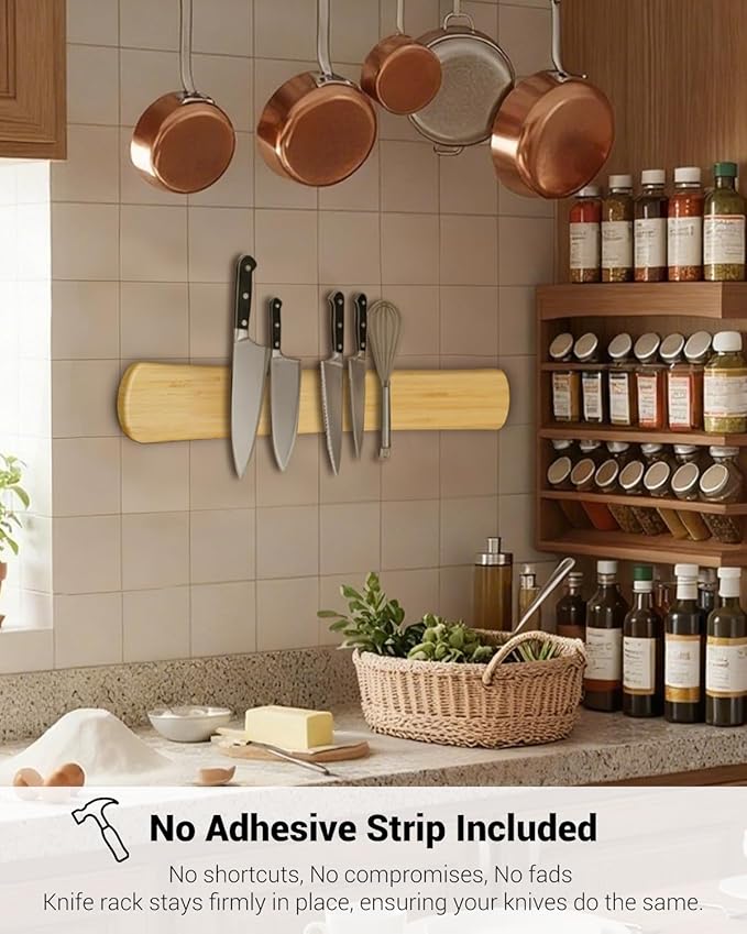 Swaitee Magnetic Knife Holder for Wall, 10 Inch Bamboo Strong Magnetic Knife Strip, Small Kitchen Storage Space Savers, Rv/Apartment/Farmhouse Accessories Organizer, Housewarming Gifts for New Home