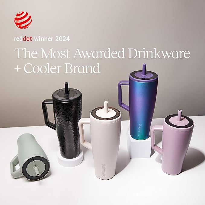 BrüMate Era 30 oz Tumbler with Handle and Straw | 100% Leakproof Insulated Water Bottle Tumbler with Lid and Flexible SoftSip Straw | Made of Stainless Steel | Cup Holder Friendly | 30oz (Guava)