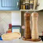 Salt and Pepper Wood Mill Tray, Retro Colour Pepper Grinder Rest, Work Surface and Dining Table Protector (Pepper Mill not Included)