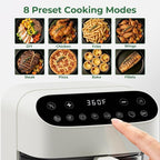 5 Quart Glass Air Fryer, Non Toxic & Uncoated High Borosilicate Glass Basket, Airfryer with Transparent Fry Bowl, 8 Preset Modes, PTFE/PFAS Free, BPA-Free, Dishwasher Safe, White