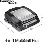 Hamilton Beach 4-in-1 Indoor Grill & Electric Griddle Combo with Bacon Cooker, Opens Flat to Double Cooking Surface, Removable Nonstick Plates, Black & Silver (25601)