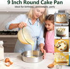 P&P CHEF 9 Inch Cake Pan Set of 2, 2 Pieces Round Layer Cake Baking Pans, Stainless Steel Smash Cake Tin Bakeware for Cooking Steaming, Nontoxic & Sturdy, Oven & Dishwasher Safe
