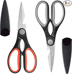 LIVINGO 8" Kitchen Scissors All Purpose - 2 Pack Heavy Duty Kitchen Meat Shears, Stainless Steel Multi-function Food Scissors for Cooking Cutting Chicken, Turkey, Bones, Poultry, Fish, and Vegetables
