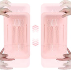 BLUE GINKGO Over the Sink Colander Strainer Basket - Wash Vegetables and Fruits, Drain Cooked Pasta and Dry Dishes - Extendable - New Home Kitchen Essentials (Pink, 2 Pack)