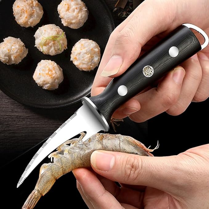 Ipetboom Shrimp Line Cutter and Peeler with Wood Handle and Rivets, Seafood Cleaning Tool for Deveining and Shelling Shrimp, Kitchen Specialty Gadget for Home Cooking and Seafood