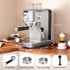 Espresso Machine with Milk Frother, 20 Bar Stainless Steel Coffee Machine, Espresso Maker with 34oz Removable Water Tank for Home, Office, Women or Men