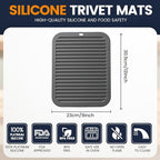 Silicone Trivet Mats 4 Heat Resistant Pot Holders Multipurpose Non-Slip Hot Pads for Kitchen Potholders, Drying mat, Jar Opener, Spoon Holder, Coaster.(Warm Gray)