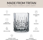 BELLAFORTE Shatterproof Tritan Plastic Short Tumbler, Set of 4, 13oz - Myrtle Beach Unbreakable Crystal Cut Old Fashioned Drinking Glasses for Party, Gifting - BPA Free - Dishwasher Safe - Smok Grey
