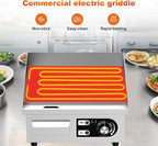 14’’ Commercial Electric Griddle - Electric Cast Iron Griddle w/Stainless Steel Material and Non-Stick, 110V Commercial Griddle w/ 1/2" Thick Iron Cooking Plate for Indoor and Restaurant