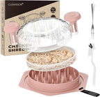 Cleangor Chicken Shredder Tool Twist Large, BPA Free Meat Shredder with Ergonomic Handle, Non-Slip Food Shredder Tool for Pork, Beef, Set of Chicken Breast Shredder with Brush & Fork (1, Light Pink)