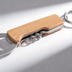 3-in-1 Bottle Opener Keychain (3 Pack), Wooden Handle Corkscrew, Foil Cutter & Beer Opener, Portable Key Ring Bar Tool for Home, Camping, Travel & Outdoor Use