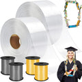 Candy Lei Poly Tubing, 3 Inch x 1000 ft Clear Graduation Candy Lei Making Kit with 4 Rolls 250 yd Ribbon, Clear Shipping Poly Tubing for DIY Graduation Wreaths Packing Snacks