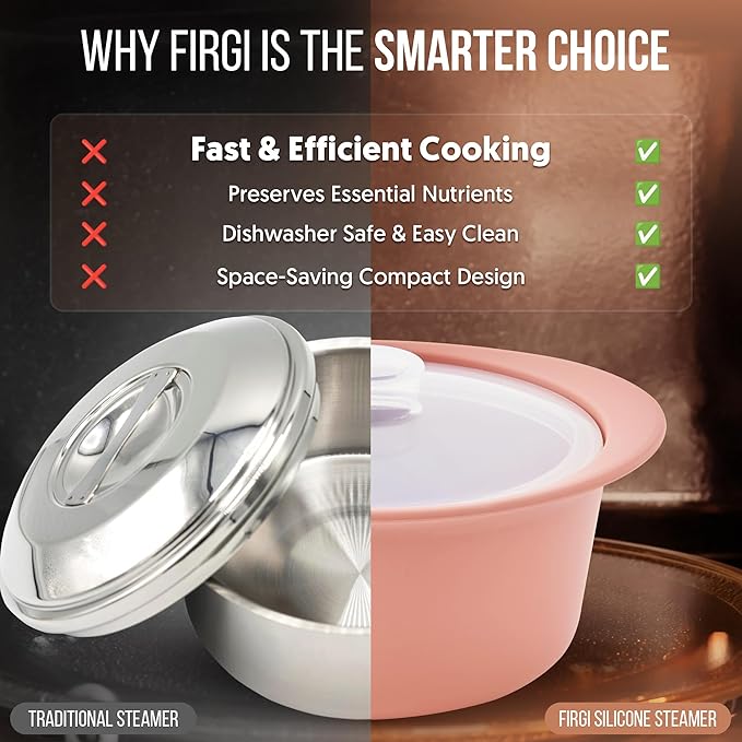 20oz Platinum Silicone Microwave Steamer Pot with Handle & Lid - Korean 100% Food-Grade Steamer Bowl, Heat-Resistant Cooker with Steam Holes, Easy Clean, Dishwasher Safe, Dry Rose