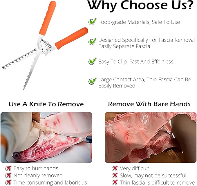 Rib Membrane Remover, Stainless Steel Cooking Accessories, Ergonomic BBQ Accessories, Dishwasher Safe Grilling Accessories, Christmas for Men (Orange)