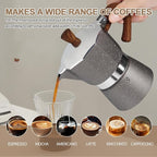 Aluminum 6 Cup 300ml Moka Pot Express Coffee Maker Stovetop Espresso Colorful Coffeemaker Italian Classic Style Brewing Greca Cafe Mocha Machine for Cafeteras Lover Camping Travel and Home Use 10oz