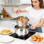 Deep Fryer Pot with Basket, 4.0L/4.2QT 304 Stainless Steel Standard Capacity Multi-function Cooking Pot with Strainer Basket, Anti-scald Handle, Egg Steamer Rack and Lid for Kitchen Camping