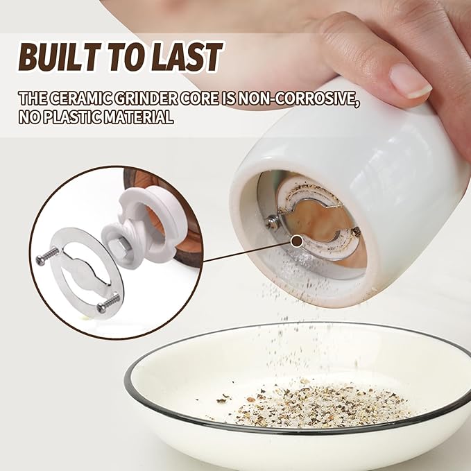 SHIKORI Manual Wooden Salt and Pepper Mills Shakers, 6.5 inch Salt and Pepper Grinders,Ceramic Rotor with Strong Adjustable Coarseness-Beige