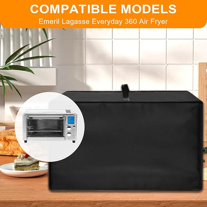Heavy Duty Air Fryer Oven Dust Cover for Emeril Lagasse Everyday 360 Deluxe/XL,14.97"Dx19.31"Wx10.64"H, 600D Heat-Resistant Nylon w/Aluminum Foil, Waterproof Dustproof Toaster Oven Protector