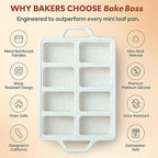 2-Pack Silicone Mini Loaf Pans for Baking Bread – 8-Cavity Nonstick Baking Molds with Metal-Reinforced Handles – BPA-Free, Odor-Resistant Silicone mini bread loaf pans for Cakes & Meatloaf – Cream